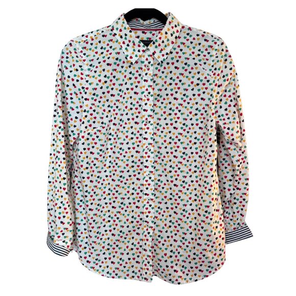 Talbots Classic Cotton Shirt with Hearts Long Sleeve Button Down Women’s Small - Picture 2 of 5